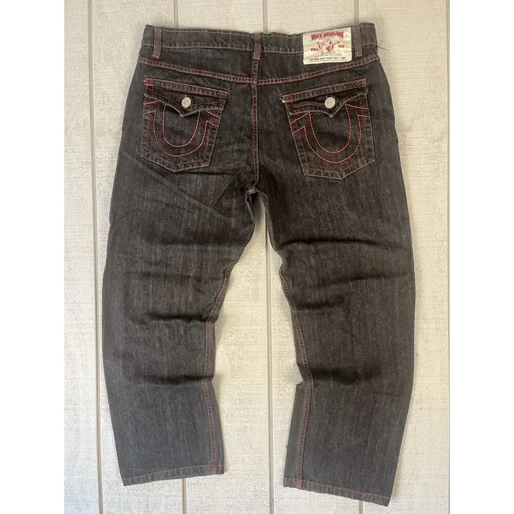 True Religion Billy Giant Big T Red Stitch Jeans Mens 42 Black Y2K Streetwear